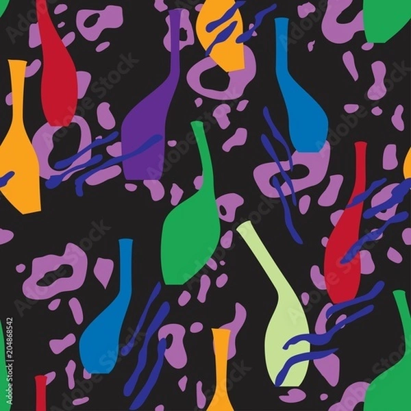 Fototapeta Bright seamless pattern with lines, spots and dots. Vector illustration with minimalist style