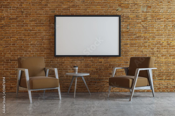 Fototapeta Loft brick interior with empty banner