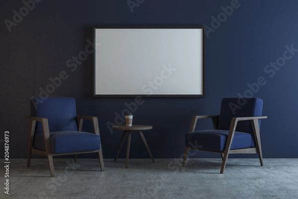 Fototapeta Blue interior with empty banner