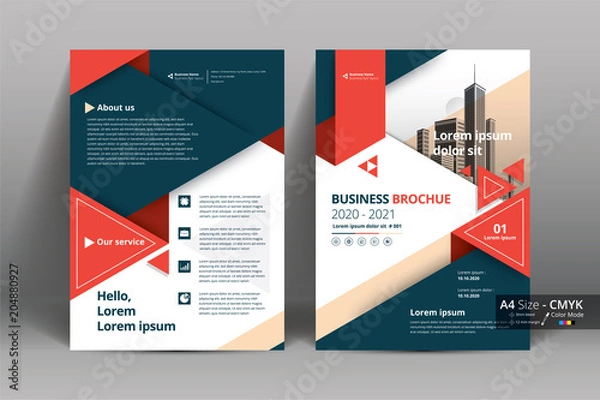 Fototapeta Abstract vector modern flyers brochure / annual report /design templates / stationery with red and gray geometric background in size a4