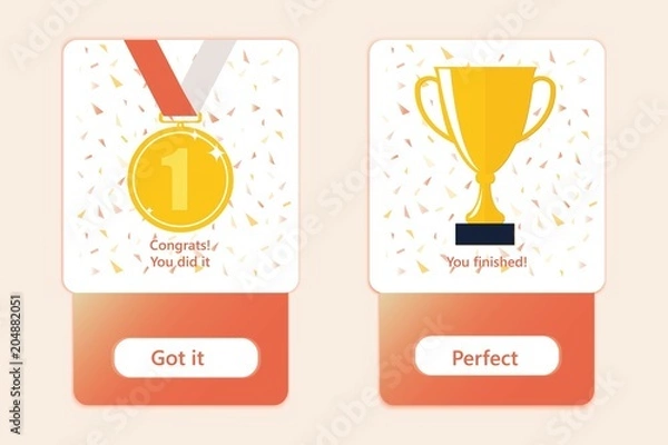 Fototapeta Mobile interface design with golden medal and golden cup. Mobile UI kit. Material Design UI, UX, GUI. Responsive web design. Different UI, UX, GUI screens.