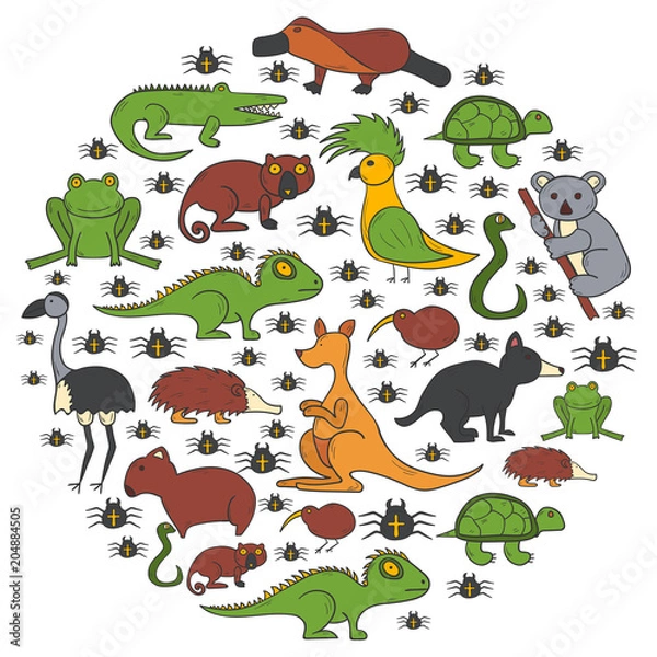 Fototapeta Vector hand drawn australia animals background