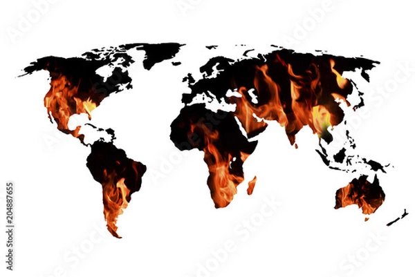 Obraz Abstract World Map background on wall with fire texture