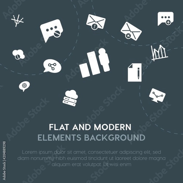 Fototapeta cloud and networking, charts, chat and messenger, email fill vector icons and elements background concept on dark background.Multipurpose use on websites, presentations, brochures and more.