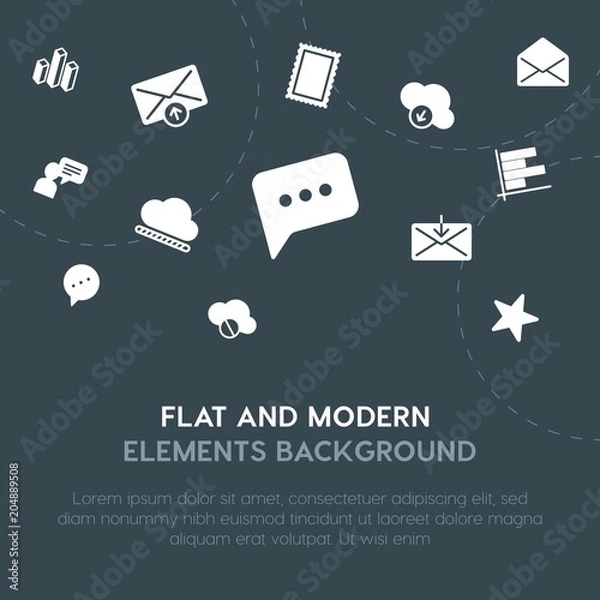 Obraz cloud and networking, charts, chat and messenger, email fill vector icons and elements background concept on dark background.Multipurpose use on websites, presentations, brochures and more.