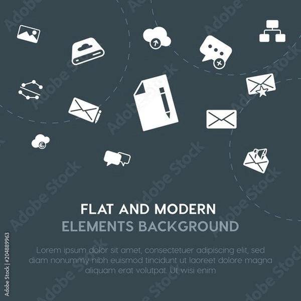 Fototapeta cloud and networking, charts, chat and messenger, email fill vector icons and elements background concept on dark background.Multipurpose use on websites, presentations, brochures and more.