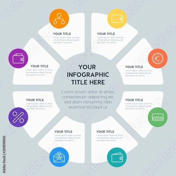 Obraz Circle chart money, charts infographic template with 8 options for presentations, advertising, annual reports