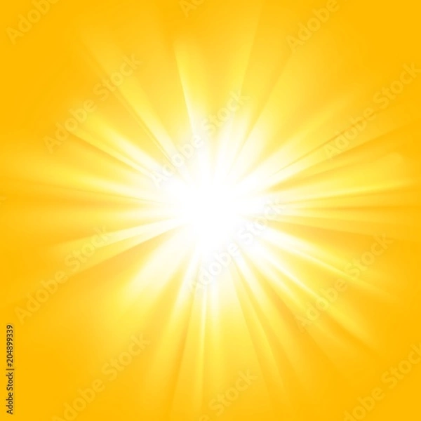 Fototapeta Yellow sun rays with orange flare