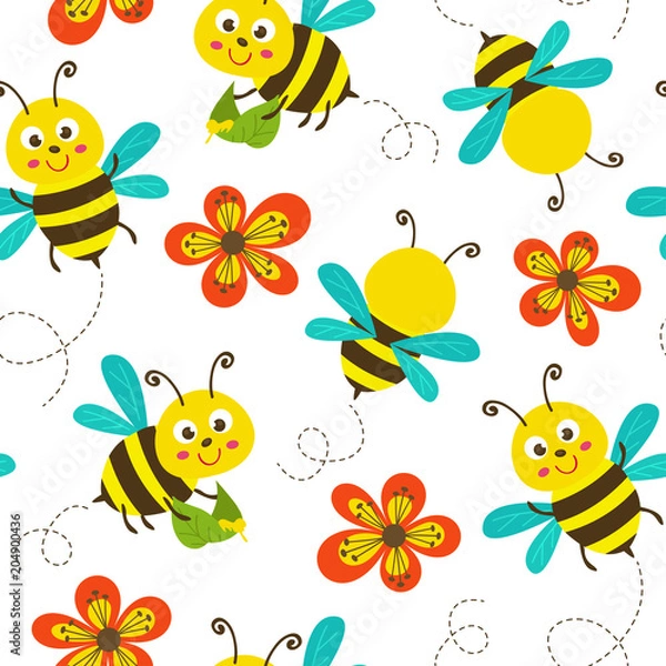Obraz seamless pattern with funny bees - vector illustration, eps
