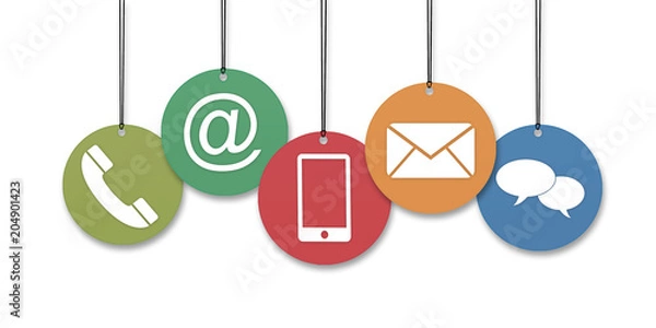 Fototapeta Witryna internetowa i internet skontaktuj się z nami koncepcja strony z kolorowymi ikonami na białym tle
