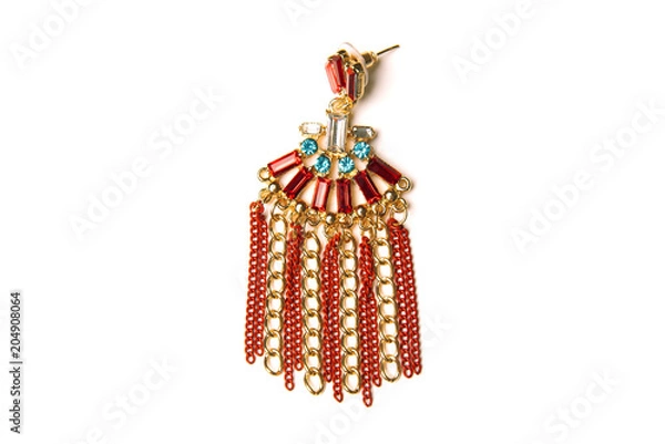 Obraz Earring in Boho style, evening decoration isolated on white background