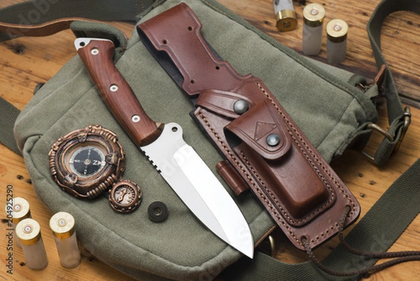 Obraz hunting knife sturdy steel wooden handle sharp blade