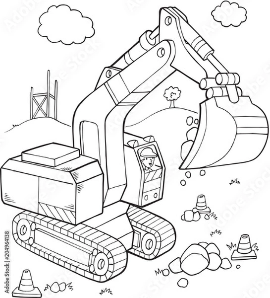 Obraz Big Digger Construction Vehicle Vector Illustration Art