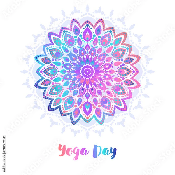 Obraz Yoga bright background. Template with mandala in acid color for banners, sites of spiritual development, posters.