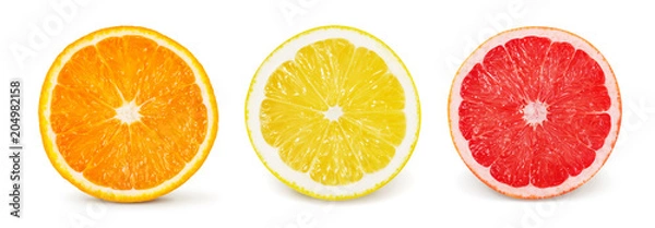 Fototapeta Citrus fruit. Orange, lemon, grapefruit. Set of halves