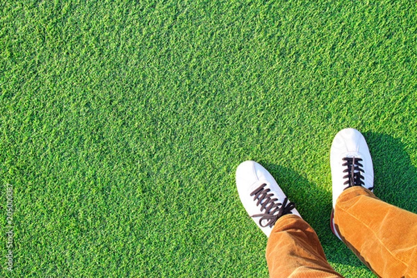 Fototapeta 人工芝と足