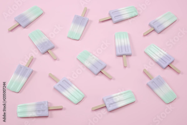 Obraz Fruit popsicles, ice cream on pink background