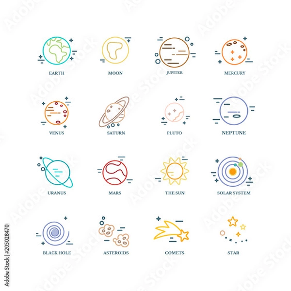 Fototapeta Planets Solar System in linear style.