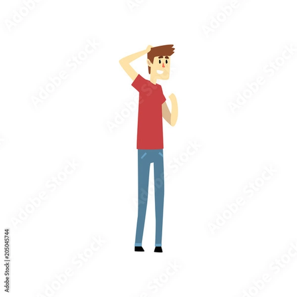 Fototapeta Puzzled young man cartoon vector Illustration on a white background