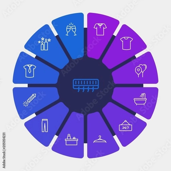Fototapeta hotel, clothes, valentine Infographic Circle outline Icons Set. Contains such Icons as  business,  office,  firework,  water, service, champagne,  polo,  gift and more. Fully Editable. Pixel Perfect