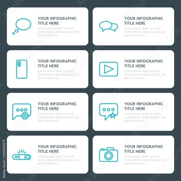 Fototapeta Flat chat and messenger, video, photos infographic timeline template for presentations, advertising, annual reports