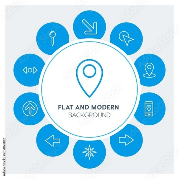 Fototapeta location, arrows, cursors Infographic Circle outline Icons Set. Contains such Icons as  business,  website,  elements,  background,  pattern,  banner,  slider and more. Fully Editable. Pixel Perfect