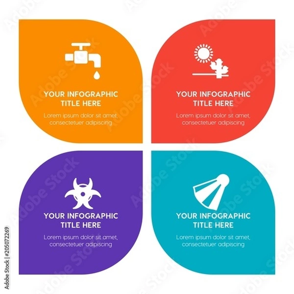Obraz Flat science, sports, nature infographic timeline template with floral shape for presentations, advertising, annual reports