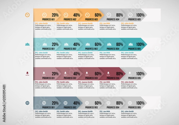 Obraz Overlapping Arrow Progress Infograpgic Layout