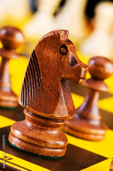 Fototapeta Chess concept with pieces on the board