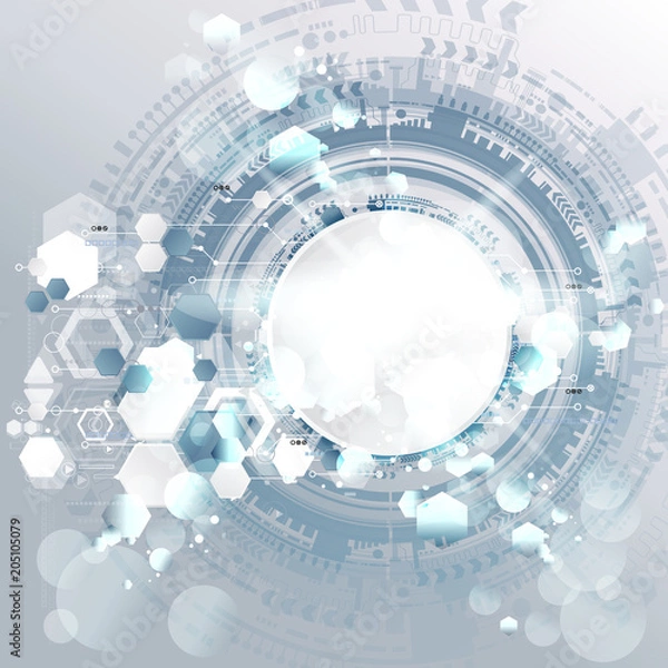Obraz Technology background and abstract digital tech circle with various technological elements. Vector illustration. EPS 10.