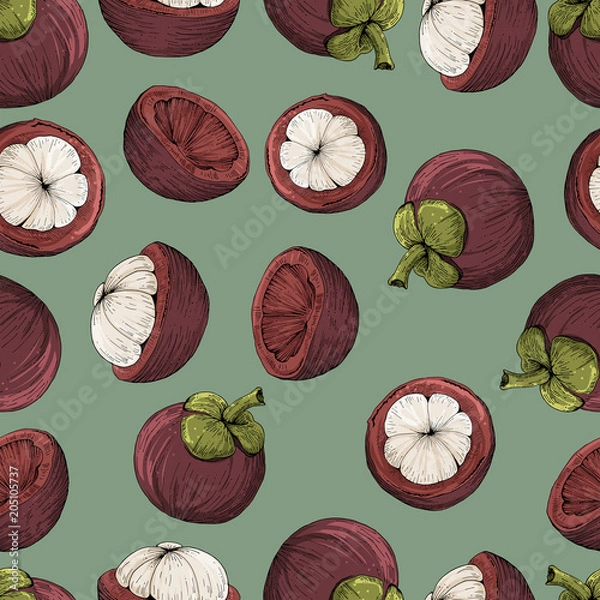 Fototapeta Mangosteen seamless pattern, color, vector