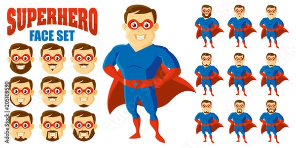 Obraz Superhero Face Set Cartoon character
