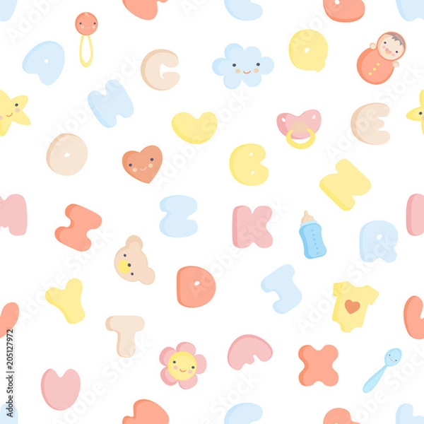 Fototapeta Cute Baby Alphabet and elements Vector seamless pattern