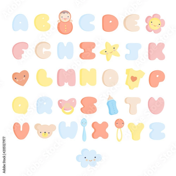 Fototapeta Cute Baby Alphabet and elements Vector Set