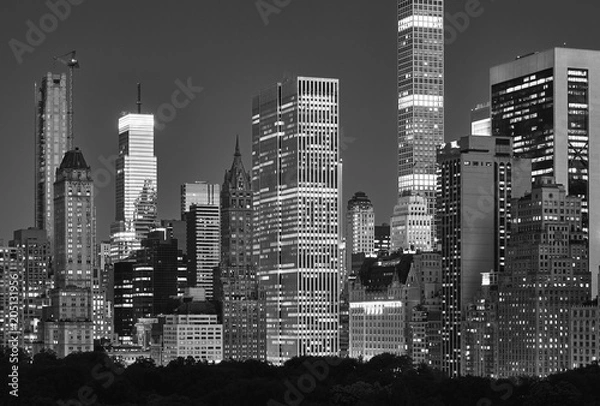 Fototapeta Manhattan skyline over the Central Park at night, New York City Upper East Side, USA.