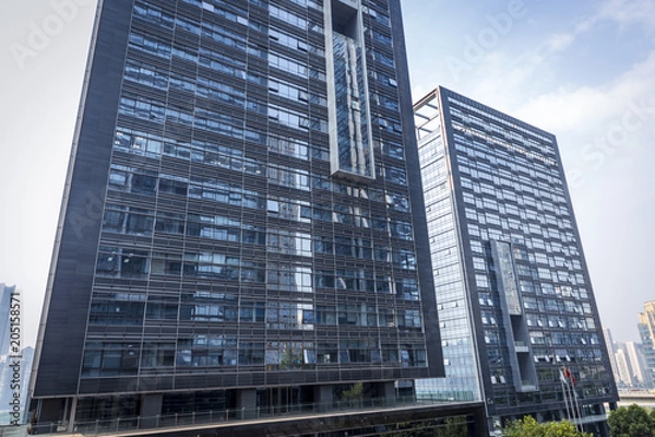 Fototapeta Bottom view of office building window close up