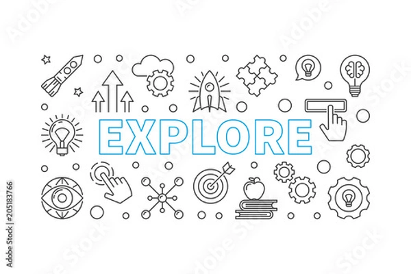 Fototapeta Explore vector horizontal banner in thin line style