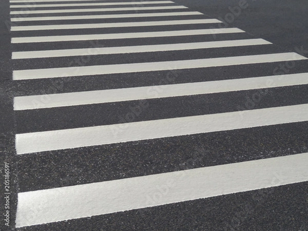 Fototapeta Pedestrian crossing. White zebra lines on asphalt road