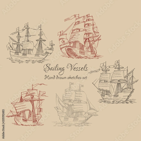 Obraz Nautical background with sailing vessels