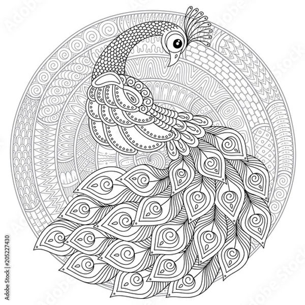 Fototapeta Paw w stylu zentangle. Kolorowanka dla dorosłych antystresowy.