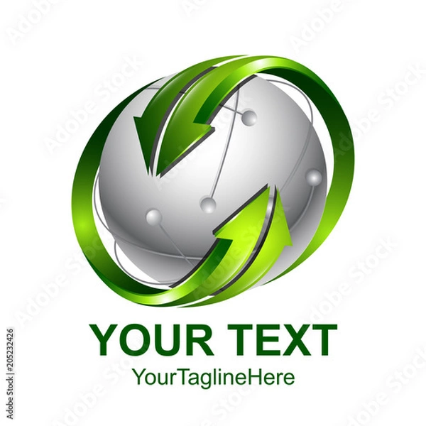 Obraz Creative abstract sphere 3d orbits arrow vector logo design template element. Colored silver green concept icon