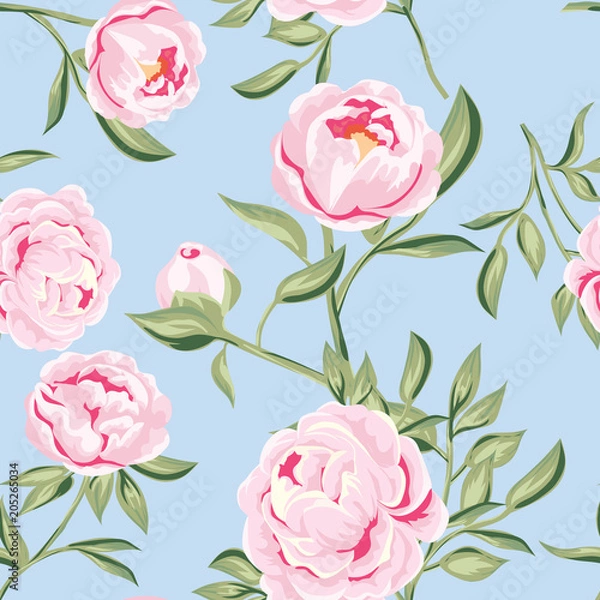 Obraz seamless pattern of pink peony flowers. vector illustration for fabric, greeting cards, packings.