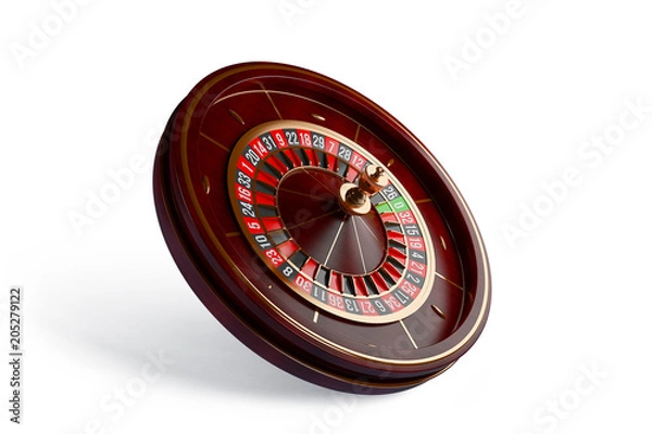 Fototapeta Casino roulette wheel isolated on white background. 3d rendering illustration