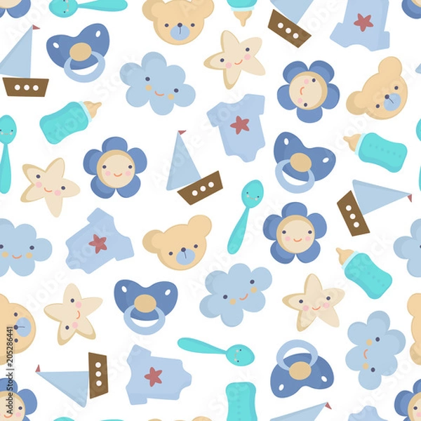 Fototapeta Cute Baby boy elements Vector seamless pattern