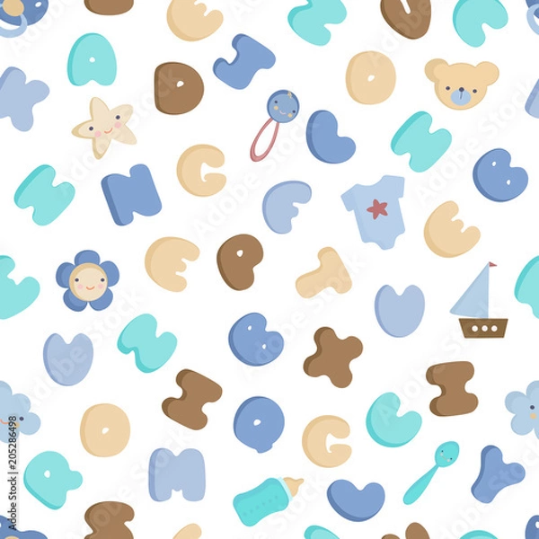 Obraz Cute Baby boy Alphabet and elements Vector seamless pattern