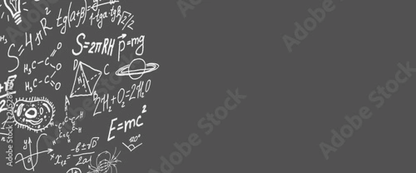 Fototapeta Science symbols, formulas on grey background copy space 3D illustration
