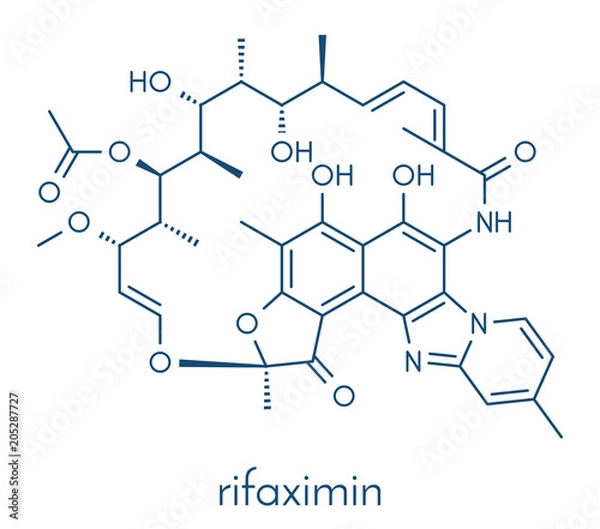 Fototapeta Rifaximin antibiotic drug molecule. Skeletal formula.