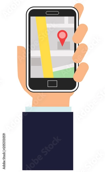 Obraz Hand holding a smartphone with map app on the screen vector image
