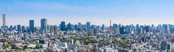 Fototapeta 東京　青空と都市風景　ワイド