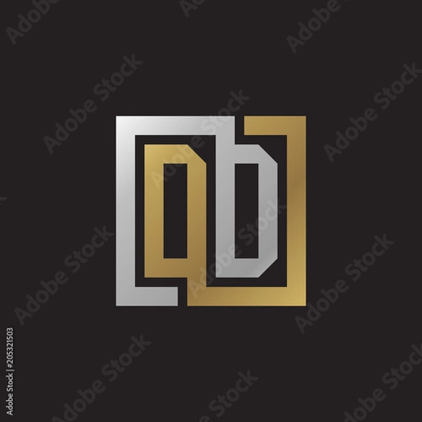 Obraz Initial letter DD, looping line, square shape logo, silver gold color on black background